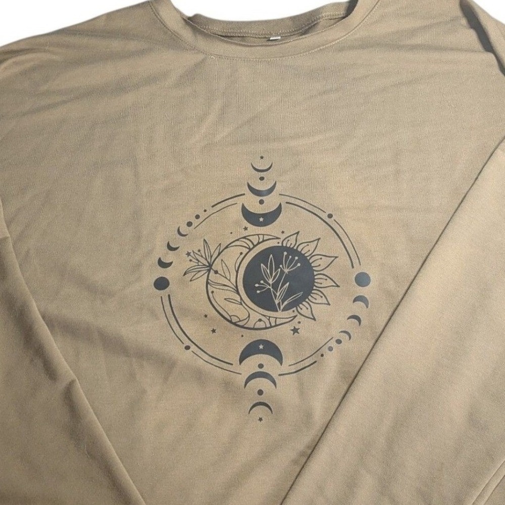 Boho Whimsigoth Long Sleeve Tee XL Earth Tone Sandy Celestial Floral